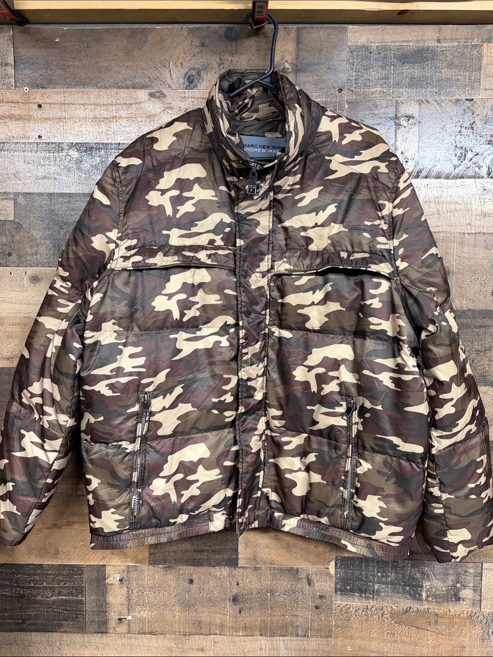 Marc New York Men's Camouflage Puffer Jacket in Brown and Tan